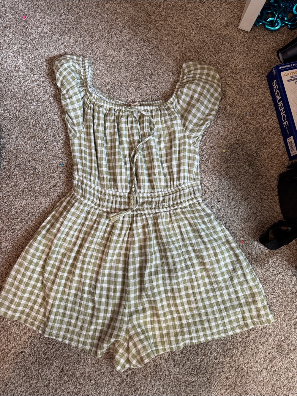 American Eagle Outfitters Olive Green Gingham One-Piece Romper